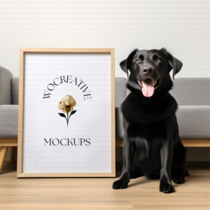 Black Dog and Blank Canvas Pet Home Mockup
