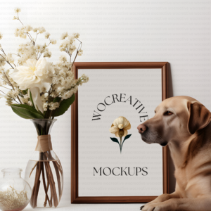 Calm Dog and Floral Frame Mockup for Soothing Interiors
